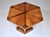 A 1960's side or end table by Tomlinson Furniture of fiery Pecan & Mahogany inlay woods in the Hexagon form. An unusual...