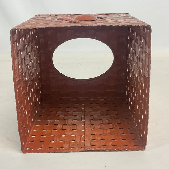 Metal Mid-Century Hollywood Regency Faux Woven Basket Metal Tissue Box Cover For Sale - Image 7 of 9