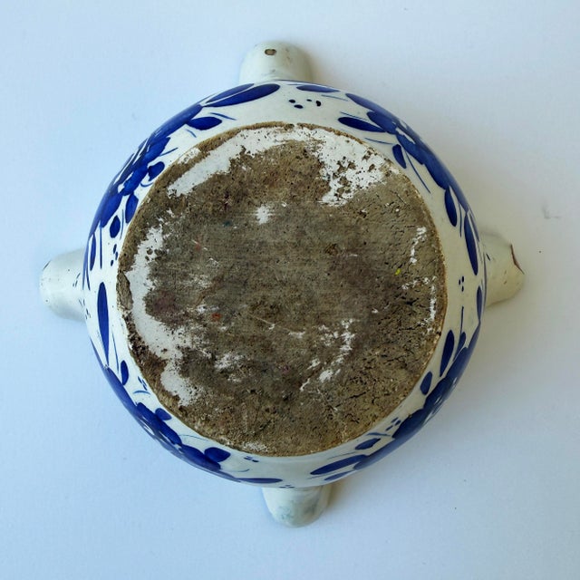 Ceramic Antique French Hand-Painted Stoneware Mortar – Blue & White Pottery – Early 20th Century For Sale - Image 7 of 8