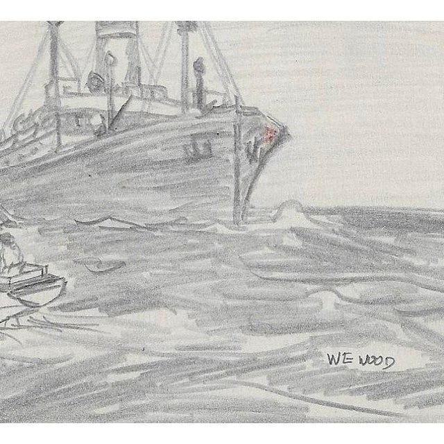 1943 sailing drawing on paper by Devon, UK artist William E. Wood. Signed lower right. Combined shipping available, please...