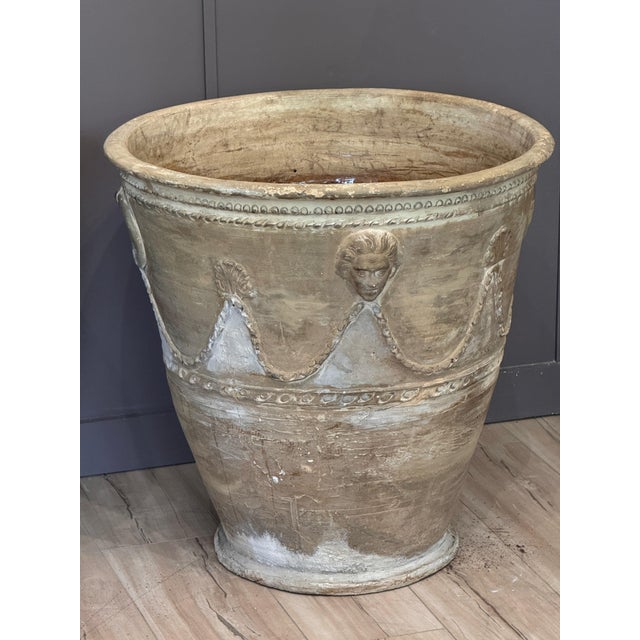 Pair of 19th Century Neapolitan Terracotta Garden Pots With Masks and Swags For Sale - Image 6 of 12