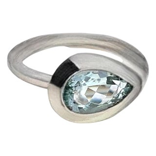 Natural Solitaire Aquamarine Ring Size 6.5 14k W Gold 1.60 Cts Certified For Sale