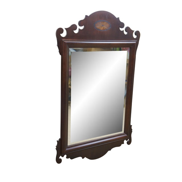 Vintage 20th century Federal / Chippendale style wall mirror - rectangular beveled glass mirror with carved mahogany frame...