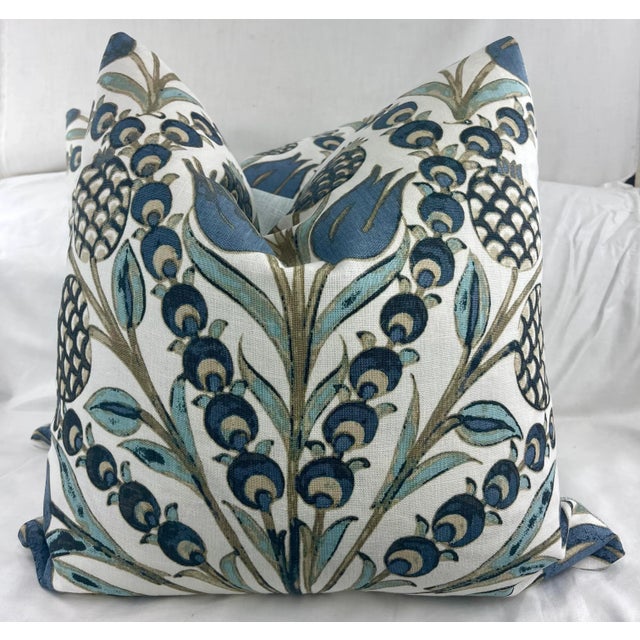 2020s Thibaut "Cornelia" in Aqua and Blue 22" Pillows-A Pair For Sale - Image 5 of 5