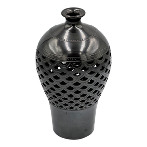 Vintage Warren Yip Hand Molded Studio Art Black Clay Pottery Openwork Bud Vase