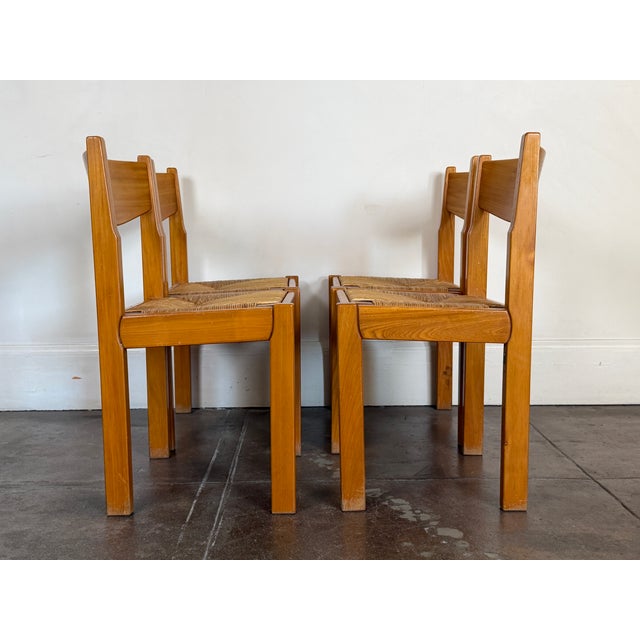 Mid-Century Modern Vintage 1970's Maison Regain Elm Dining Chairs For Sale - Image 3 of 18