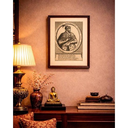 Abul hasan qutb shah golconda portrait engraving, dutch, c.1700 a finely engraved early 18th-century copperplate portrait...