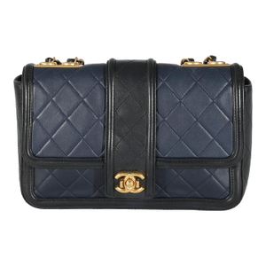 Navy Black Quilted Lambskin Medium Elegant CC Flap Bag