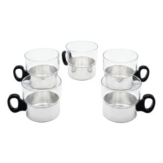 Mid-Century Modern German Tea Cups with Stainless Steel Holders by WMF, 1960s, Set of 5 For Sale