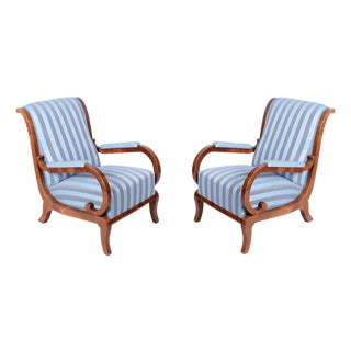 Biedermeier Armchairs in Oak, Spruce and Walnut, Austria, 1830s, Set of 2 For Sale