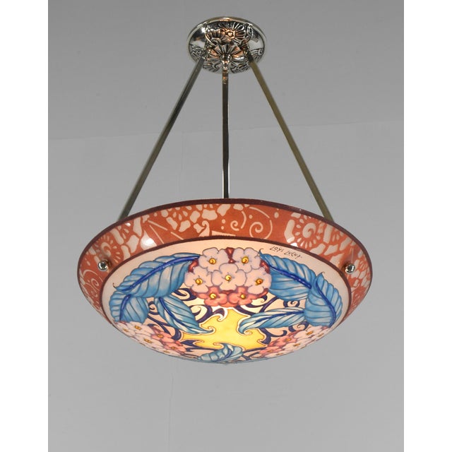 LOYS LUCHA A beautiful French 1930 art deco chandelier in nickel plated solid brass or bronze holding a bowl by Loys...