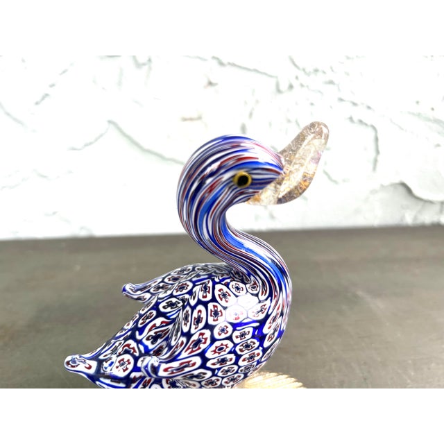 Glass Vintage Murano Millefiori Art Glass Swan Sculpture With Aventurine Base For Sale - Image 7 of 10
