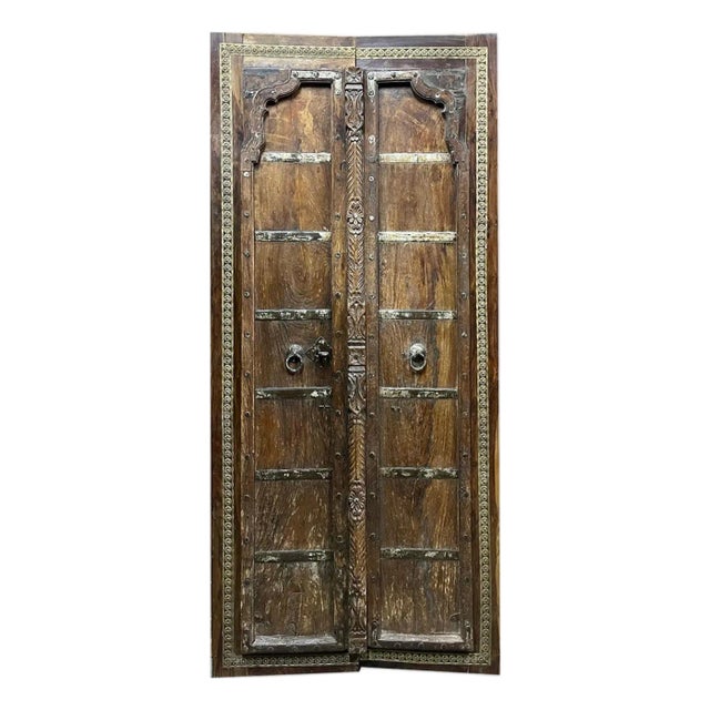 Antique Indian Teak Rustic Double Doors – A Statement Pair For Sale