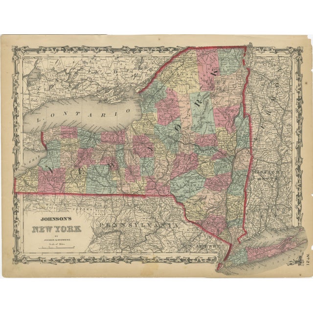 Map of New York State from Johnson & Browning, 1862 For Sale