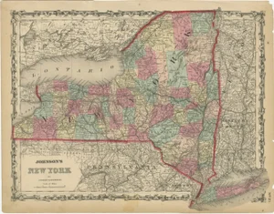 Map of New York State from Johnson & Browning, 1862