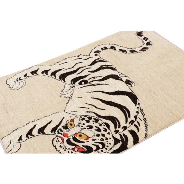 Rug & Kilim Rug & Kilim’s Contemporary Tiger Pictorial Rug in Beige-Cream and Black Tones For Sale - Image 4 of 7