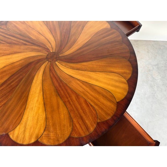 Vintage Thomasville Ernest Hemingway Collection Inlaid Pinwheel Round Center Table With Drawers For Sale - Image 4 of 12