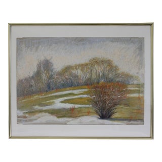 1984 "Hudson Valley Hillside" Oil Pastel Drawing by John Elliot, Framed For Sale