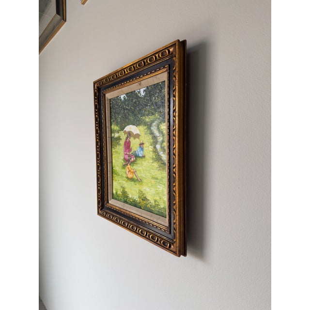 Impressionist Vintage Karin “Picnic” Impressionist Oil on Canvas Painting – Framed For Sale - Image 3 of 12