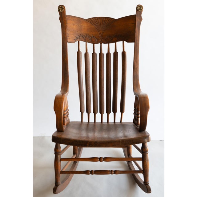 Early 20th Century Antique Rocking Chair With Embellishments and Masterful Elegant Arms and Back! For Sale - Image 5 of 10