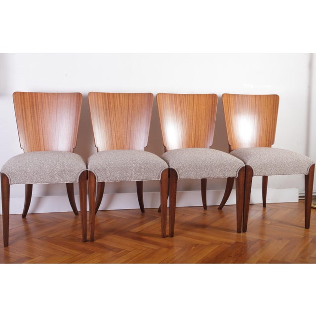 Completely restored mahogany veneered set of 4 chairs. Chairs have been stripped off original varnish and sanded by hand,...