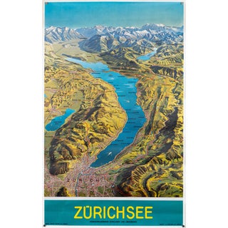 Lake Zurich Travel Poster by M. Bieder, 1978 For Sale