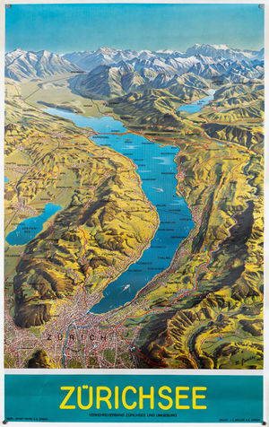 Lake Zurich Travel Poster by M. Bieder, 1978