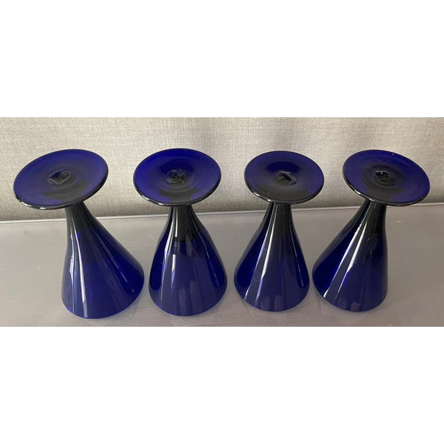 Antique Early 19th Century English George III Blue Cobalt Wine Glasses - Set of 4 For Sale - Image 15 of 18