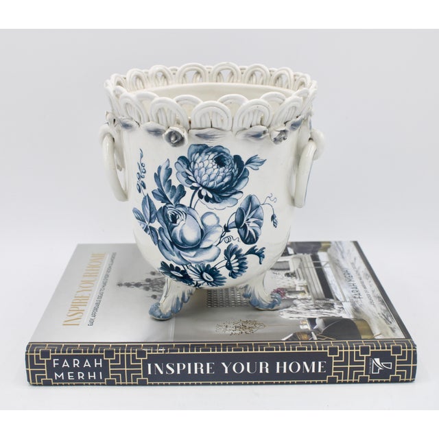 Italian Vintage Ceramic Blue and White Planter For Sale - Image 3 of 11