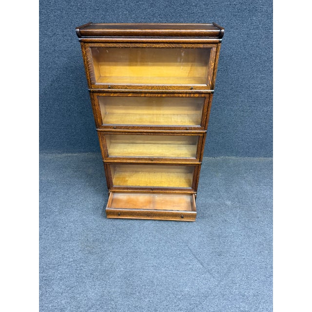Wood Macey 4-Section Quarter Sawn Oak Sectional Barrister Bookcase, C. 1910 For Sale - Image 7 of 12