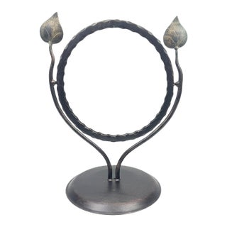 Hand Forged Iron Tabletop Vanity Mirror (55cm) Antique Copper Leaf Design For Sale