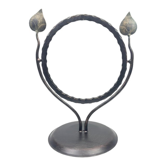 Hand Forged Iron Tabletop Vanity Mirror (55cm) Antique Copper Leaf Design For Sale