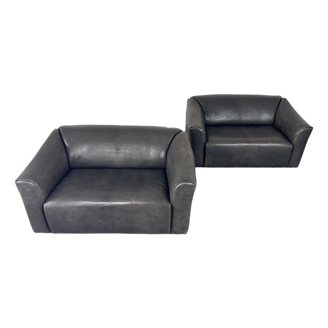 DS 47 Buffalo Leather Grey Sofa Two-Seater from De Sede, 1980s For Sale