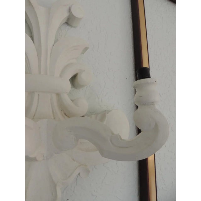 Lights Vintage White Plaster "Flor de Lis" Wall Sconce after Dorothy Draper Style For Sale - Image 7 of 9