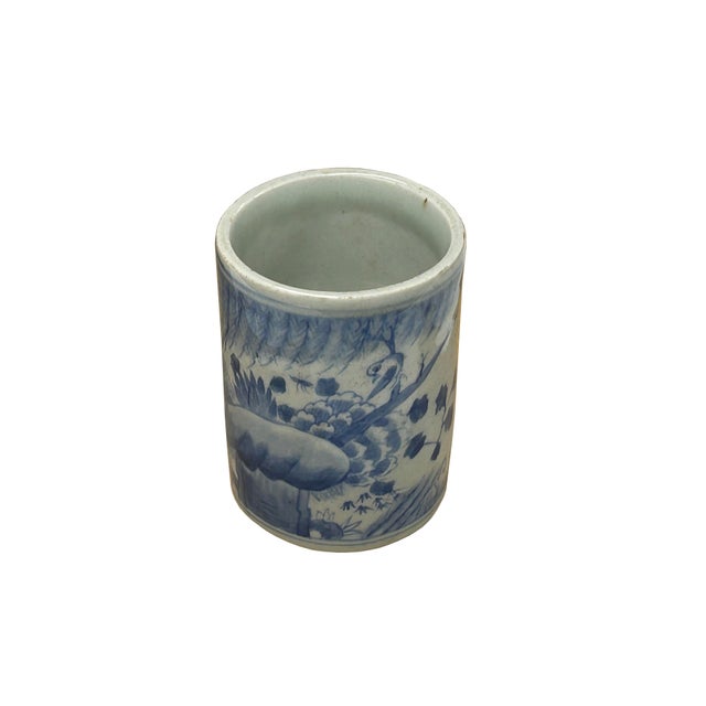 Ceramic 3.75" Vintage Fade Blue White Graphic Small Porcelain Holder For Sale - Image 7 of 10