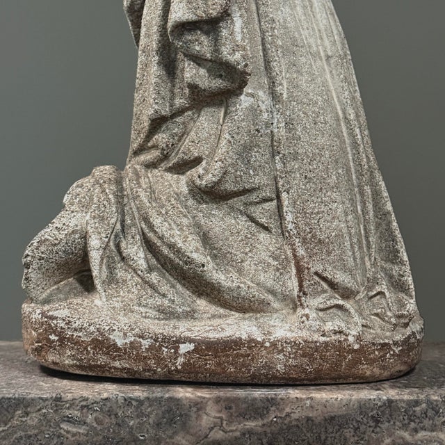 Gray Antique Carved Stone Folk Art Religious Sculpture of a Kneeling Woman For Sale - Image 8 of 10
