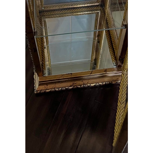 Wood Neiman Marcus Italian Antiquated Gold-Gilt Pedestal Small Curio Cabinet Vitrine Display For Sale - Image 7 of 12