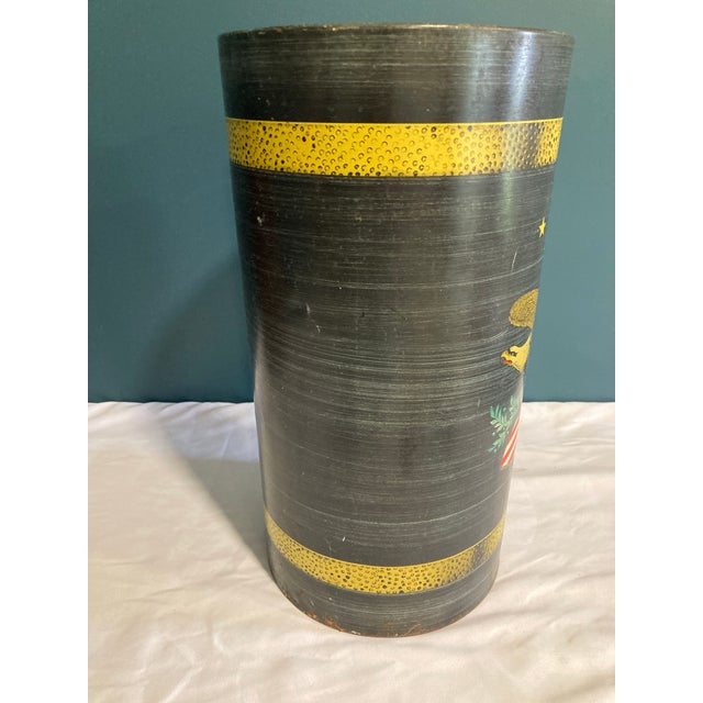 American Vintage Metal Umbrella Stand With Painted Eagle and American Flag For Sale - Image 3 of 7