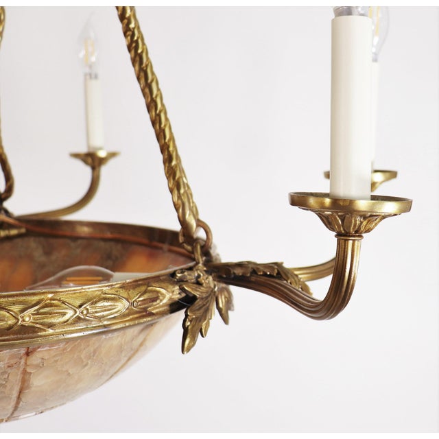 Pair of Large Early 20th Century French Neoclassical Alabaster and Gilt Bronze Chandeliers For Sale - Image 10 of 16