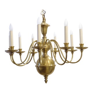 Vintage Flemish Brass Nine Arm Chandelier For Sale