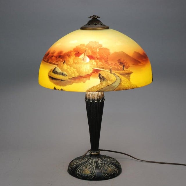Antique Arts & Crafts Phoenix Reverse Painted Landscape Table Lamp, Circa  1920 | Chairish
