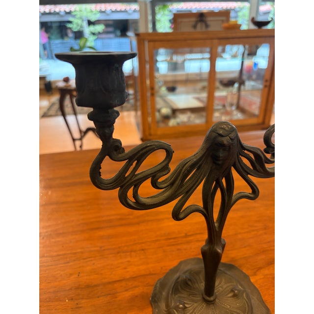 Early 20th Century Art Nouveau Floral Two-Light Candelabrum For Sale In San Francisco - Image 6 of 6