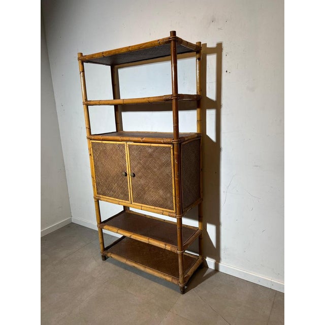 Vintage Bamboo & Rattan Shelving Cabinet For Sale - Image 3 of 6