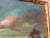 Charming vintage signed landscape painting depicting a quiet European countryside at sunset. A winding country road leads...