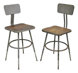 Mid 20th Century Vintage Royal Metal Steel Industrial Factory Worker Adjustable Stool Chair - 2 Pieces