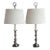 Pair of 1980s Baldwin Pewter Candle Stick Table Lamps With Rectangular Bowed Shades For Sale
