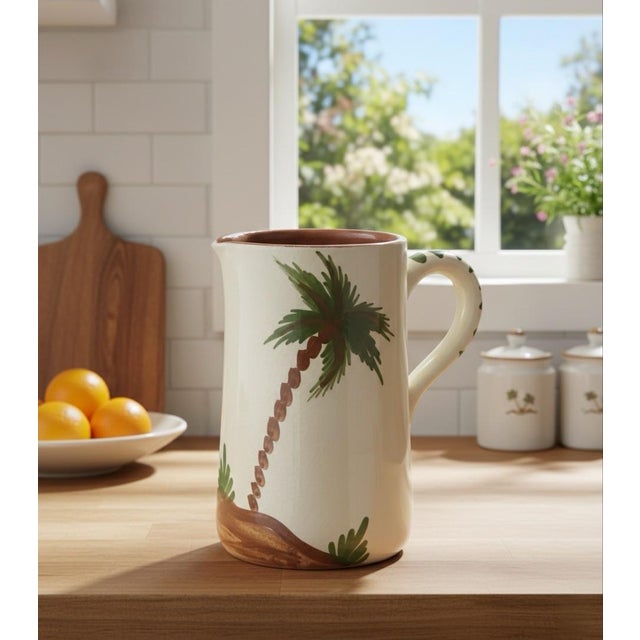 Hand-Painted Moroccan Terracotta Palm Pitcher For Sale In West Palm - Image 6 of 7