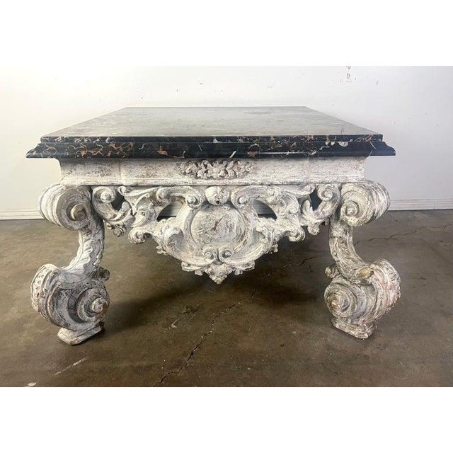 Monumental Painted Rococo Style Coffee Table W/ Marble Top For Sale - Image 4 of 15