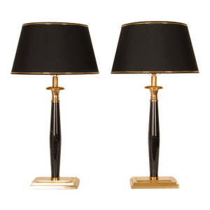 Vintage Italian Table Lamps Black Marble and Gold a Pair