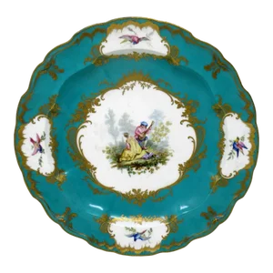 Antique French Sevres Porcelain Celeste Blue Gilt Cabinet Plate 19th Century